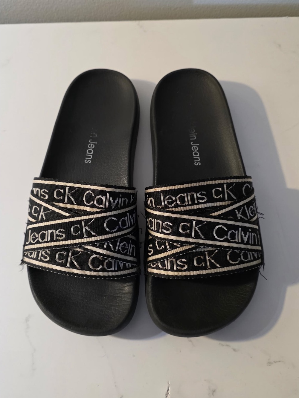 Calvin Klein Kids Black Slide Sandals with White Logo Straps